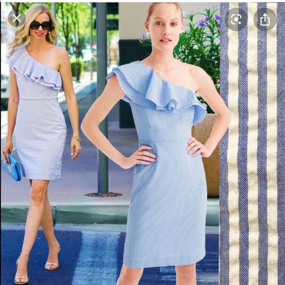 J.Crew One Shoulder Cotton Seersucker Dress, 8